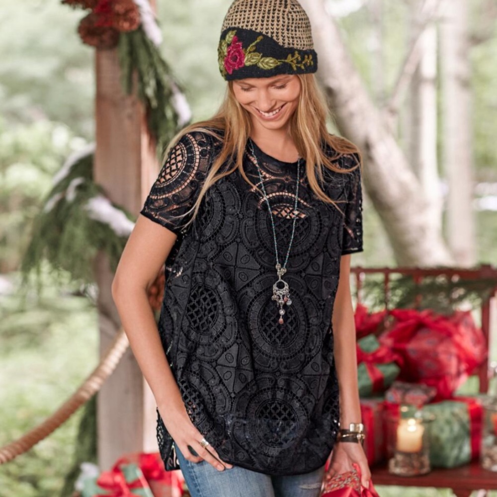 SUNDANCE: NWOT Black Crochet Top